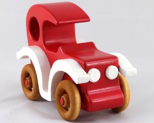 Wooden Toy Car Classic Vintage Style Sedan Painted Bright Red And White With Nonmaring Amber Shellac Wheels From My Bad Bob's Custom Motors Collection