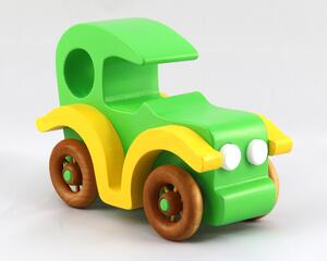 Wood Toy Car Model-T Sedan Handmade From My Bad Bob's Custom Motors Collection Bright Green and Yellow