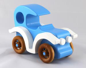 Toy Car Classic Vintage Style Sedan Handmade and Painted From My Bad Bob's Custom Motors Collection Painted Baby Blue and White with Amber Shellac Wheels