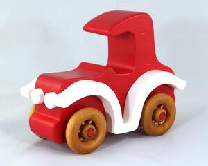 Wooden Toy Car Classic Vintage Style Coupe Painted Bright Red And White With Nonmaring Amber Shellac Wheels From My Bad Bob's Custom Motors Collection