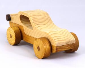 Wood Toy Car, Handmade Sport Coupe Finished with Two-Tone Clear and Amber Shellac, From My Speedy Wheels Collection