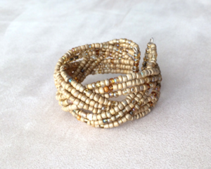 Sandy earth tone beaded and braided cuff bracelet