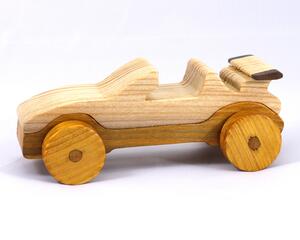 Handmade wooden toy car convertible finished with two-tone clear and amber shellac, one of ten cars in my Speedy Wheels Collection.