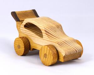 Handmade wooden toy car finished with nontoxic clear, amber shellac and contrasting wood trim. It's one of ten cars in my Speedy Wheels Collection.