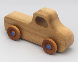 Handmade Wooden Toy Pickup Truck Finished With Clear Shellac and Metallic Sapphire Blue Acrylic Paint From My Play Pal Collection