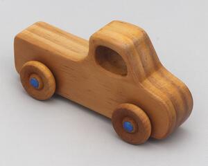 Handmade Wood Toy Truck Finished with Amber Shellac and Metallic Sapphire Blue Acrylic Paint from the Play Pal Collection