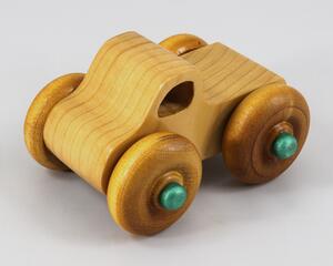 Handmade Wood Toy Monster Pickup Truck Finished with Amber Shellac and Metallic Green Acrylic Paint From Play Pal Collection