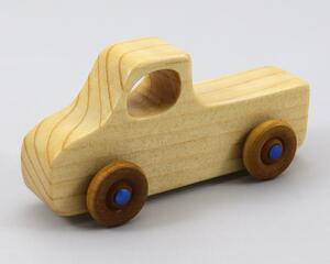 Handmade Wood Toy Pickup Truck Hand Finished With Clear And Amber Shellac With Metallic Sapphire Blue Trim From My Play Pal Collection