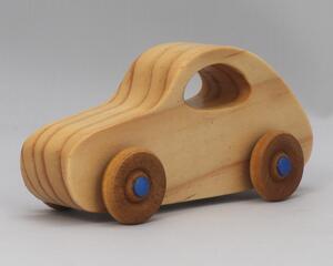 Handmade Wood Toy Car Hand Finished With Clear And Amber Shellac With Metallic Saphire Blue Acrylic Paint From My Play Pal Collection