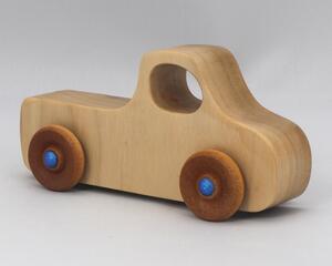 Handmade Wood Toy Pickup Truck Finished With Clear And Amber Shellac And Trimmed With Metallic Saphire Blue Acrylic Paint From My Play Pal Collection