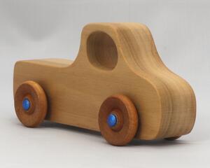 Handmade Wood Toy Pickup Truck Finished With Clear And Amber Shellac With Metallic Sapphire Blue Trim From My Play Pal Collection