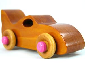 Handmade Wood Toy Bat Car Hand Finished With Amber Shellac And Hot Pink Acrylic Paint From My Play Pal Collection