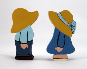 Handmade Wood Blue Dutch Farm Boy and Girl Figurines Hand Painted Knick Knack Country Farmhouse Home Decor