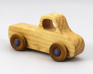 Handmade Wood Toy Pickup Truck Finished with Clear and Amber Shellac With Metallic Sapphire Blue Trim From My Play Pal Collection Made In America