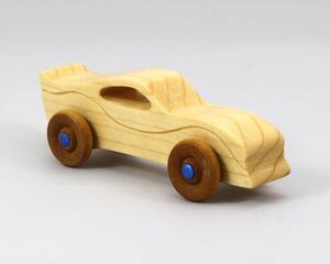 Handmade Wood Toy Car Finished With A Custom Blend Of Mineral Oil, Beeswax, And Other Waxes, Amber Shellac, And Metallic Sapphire Blue Acrylic Paint From My Itty Bitty Car Collection.