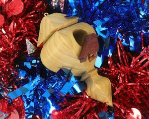 Handmade Wood Birdhouse Ornament Collectable Christmas Tree Ornament shapeed like a Christmas tree. Made from select-grade hardwoods, hand-sanded, and finished with a custom blend of oils and waxes using traditional woodworking tools.