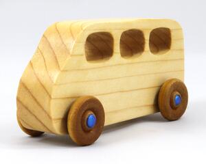 Handmade Wood Toy Minivan/Bus Finished With Clear Shellac And Metallic Sapphire Blue From My Play Pal Collection