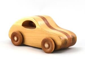 Handmade Wood Toy Car Classic In the Style Of A '57 Bug Made From Laminated Hardwood And Hand Finished With Polyurethane From My Play Pal Collection