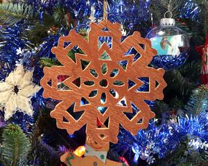 Handmade Rustic Snowflake Style Christmas Tree Ornament Made From Reclaimed Wood Lightly Sanded and Finished With Clear Shellac