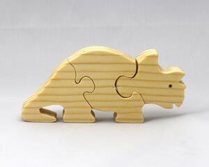 Handmade Wood Dinosaur Puzzle Triceratops Simple Three Piece Puzzle Finished With Mineral Oil and Bees Wax Wooden Animal