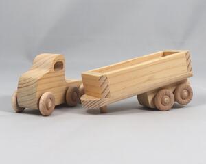 Handmade Wood Toy Semi Tractor Trailer Truck Crafted from Unfinished Bare Wood From My Play Pal Collection