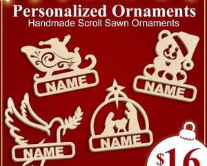 Personalized Handmade Christmas Ornaments Your Choice Santa Sleigh Teddy Bear Peace Dove Or Nativity