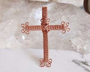 Braided Copper Cross Wire Wrapped Pendant