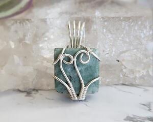 Green Marble Sterling Silver Wire Wrapped Pendant