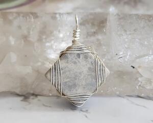 Grey Marble Sterling Silver Wire Wrapped Pendant