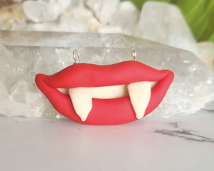 Glow in the Dark Vampire Smile Polymer Clay Pendant