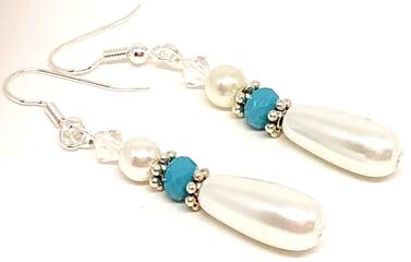 Pearl Drop Turquoise Crystal Elegant Beaded Earrings