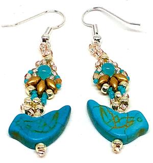 Turquoise Gold Silver Bird Earrings