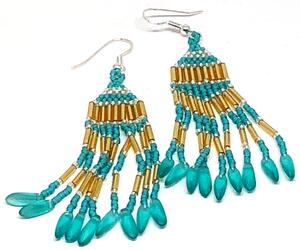 Turquoise Silver Dagger Fringe Earrings