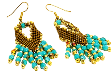 Bronze Turquoise Russian Leaf Drops Earrings