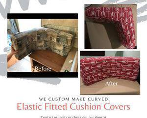 Curved RV Camper Custom Elastic Fitted Cushion Cover - RV, camper, boat, u-shaped dinette, bench, booth - Choice of fabric