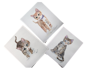 Selection of cute kitten watercolor fine art prints by in an 8x10 inch size with a neutral off-white background.  Select one. Unframed.
