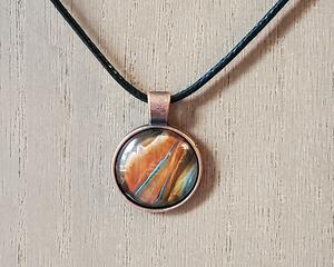 Pour painted pendant 20mm center dipped into copper and turquoise acrylic colors.
