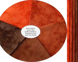 burnt orange to brown gradient bundle of hand dyed quilting cotton