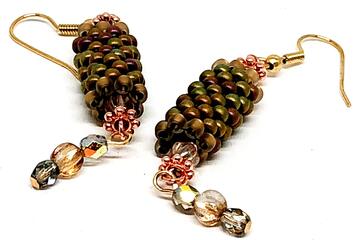 Bronze Olive Green Peyote Tube Drop Earrings