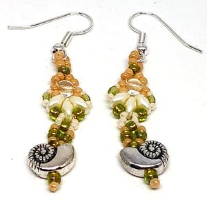 Peach Cream Shell Sea Shell Beadweaving Earrings