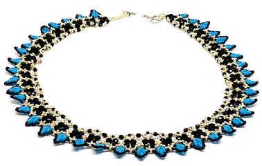 Silver Black Turquoise Beadweaving Necklace