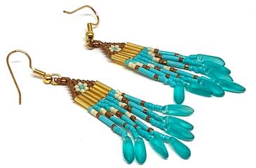 Turquoise Bronze Dagger Fringe Earrings