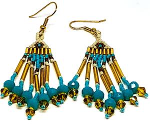 Turquoise Bronze  Rondelle Fringe Beadweaving Earrings