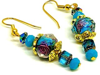 Turquoise Flower Cathedral Beaded Earrings