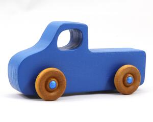 Handmade Wood Toy Truck  Painted Indigo Blue With Metallic Metallic Saphire Blue Trim and Amber Shellac Wheels From My Play Pal Collection - Made To Order
