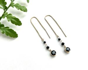 Black evil eye threader earrings