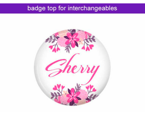 Pink floral badge top of interchangeables