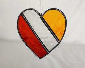Stained glass heart with red, clear, and orange stripes