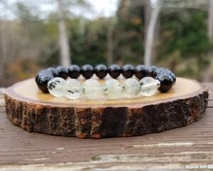 Empath Protection Prehnite and Black Tourmaline Elastic Bracelet by Rock My Zen