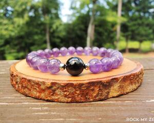 Empath Protection Amethyst and Black Tourmaline Elastic Bracelet by Rock My Zen